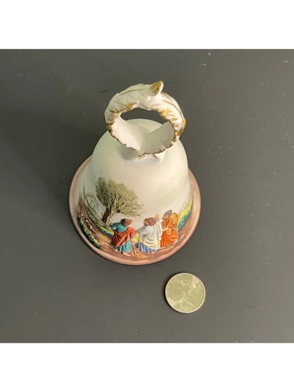 Vintage Roman Inc Jesus and Apostles Bisque Porcelain Hand Bell 1980 Embossed
